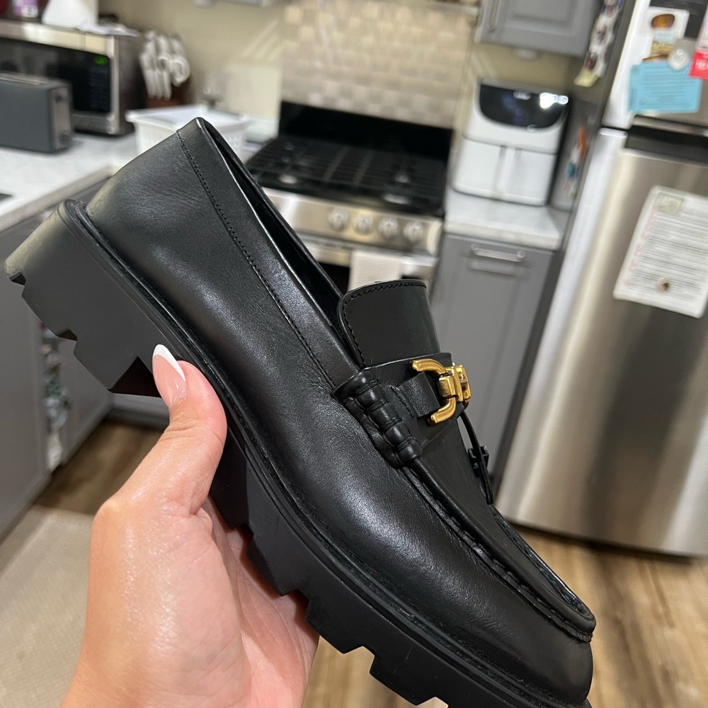 Zara Lug Sole Black Leather Loafers. Brand new with tags attached.